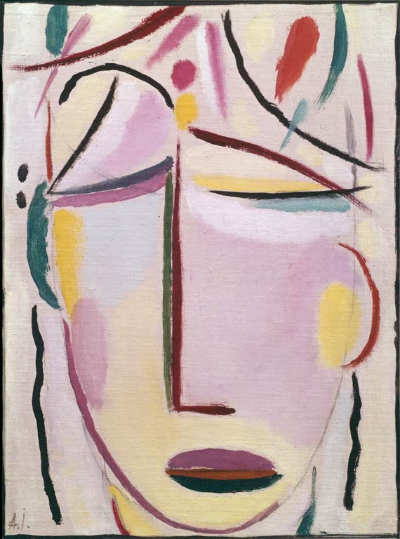 Alexej von Jawlensky Kopf Kunstkopie, Gesicht mit geschlossenen Augen in Rosa- und Gelbtönen auf hellem Grund