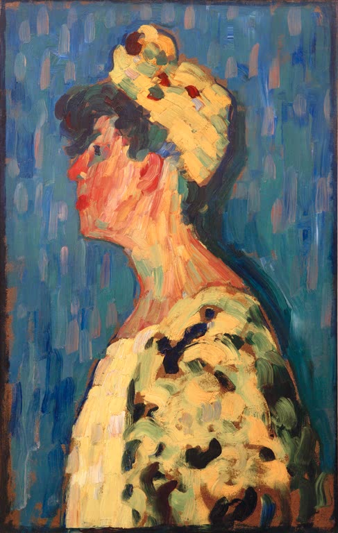 Frau im Profil mit gelbem Turban vor blauem Grund – Alexej von Jawlensky Marianne von Werefkin im Profil Kunstkopie