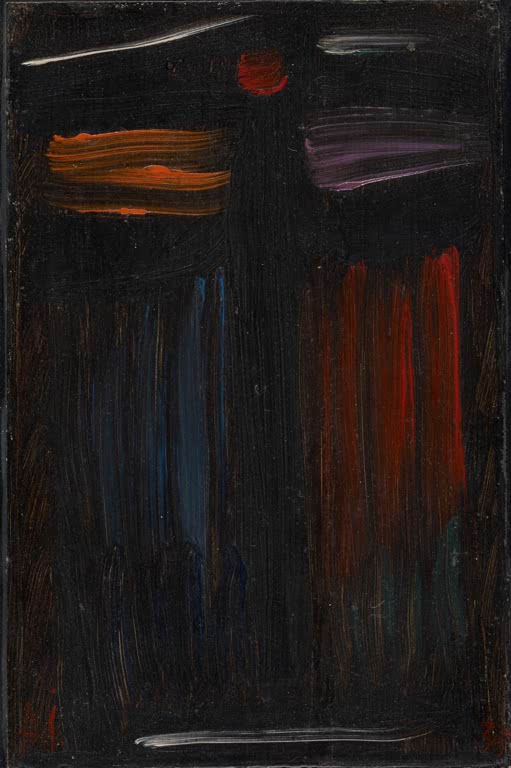 Alexej von Jawlensky Meditation Nr. 33 Kunstkopie, schmale rote und blaue Farbstreifen auf schwarzem Grund