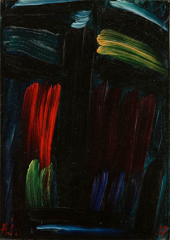 Dunkles Antlitz in Schwarz mit roten und grünen Strichen – Alexej von Jawlensky Meditation Kunstkopie