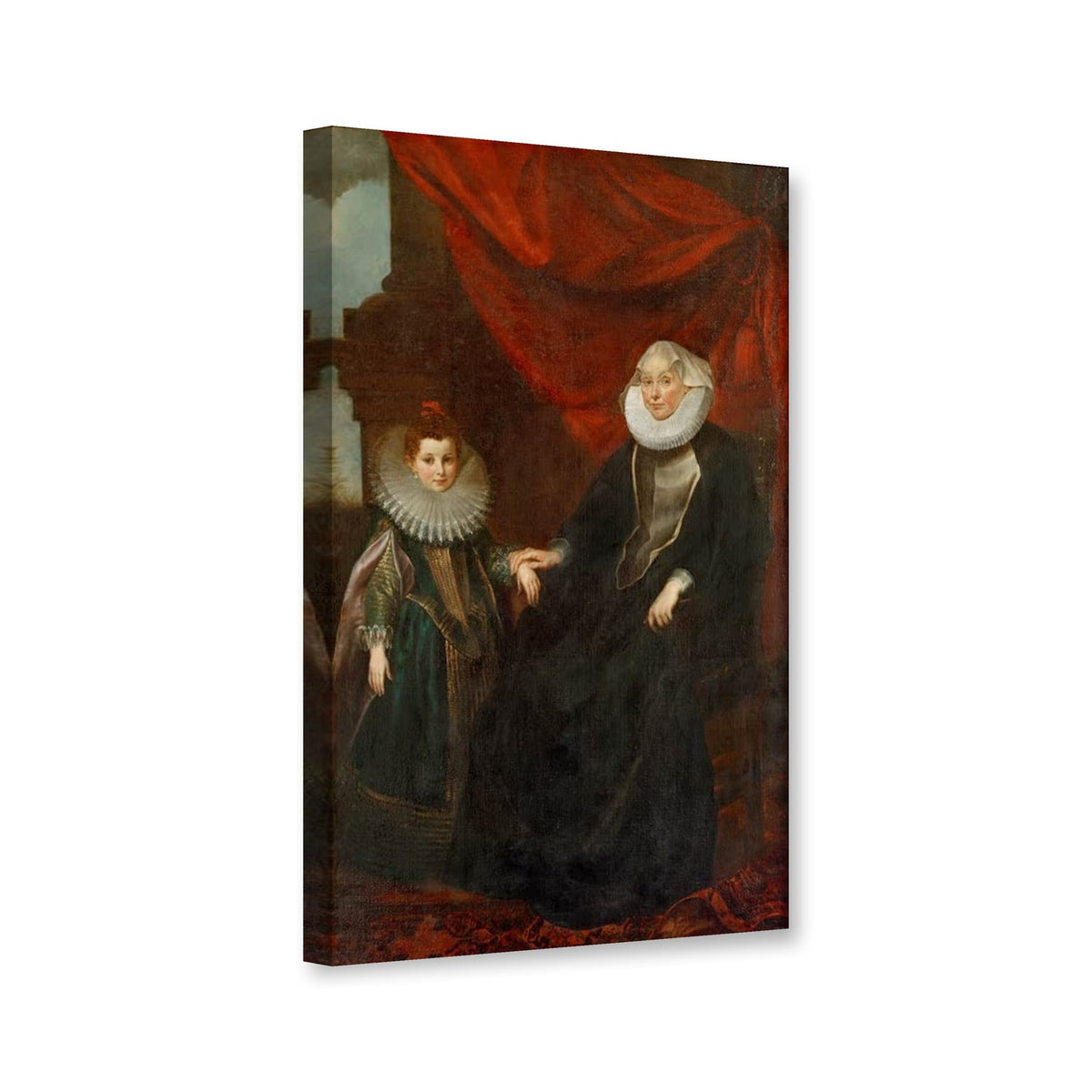 Alte Dame mit jungem Mädchen von Peter Paul Rubens als Leinwand – Perspektivansicht