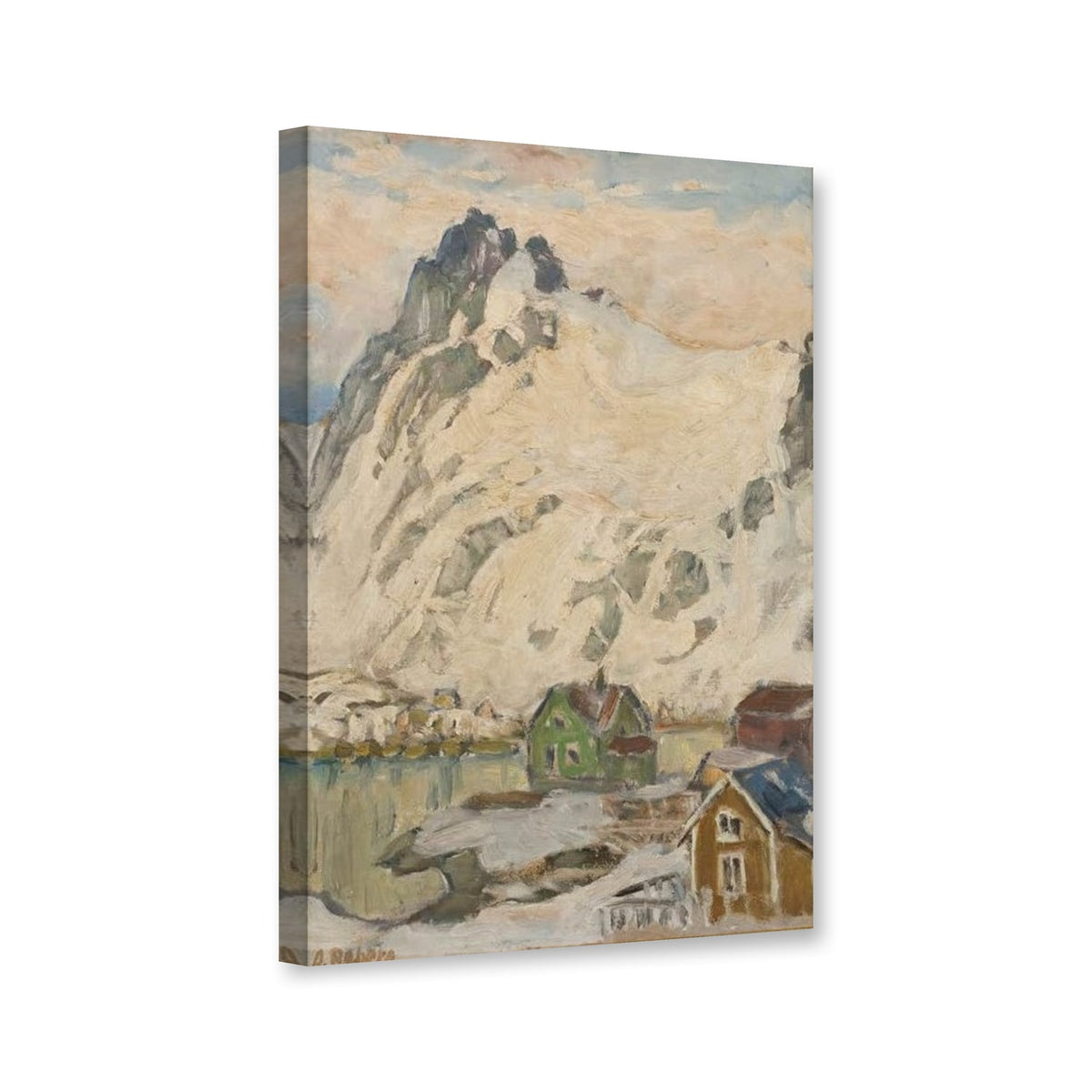 Am Fuße des Berges. Studie von den Lofoten von Anna Boberg als Leinwand – Perspektivansicht