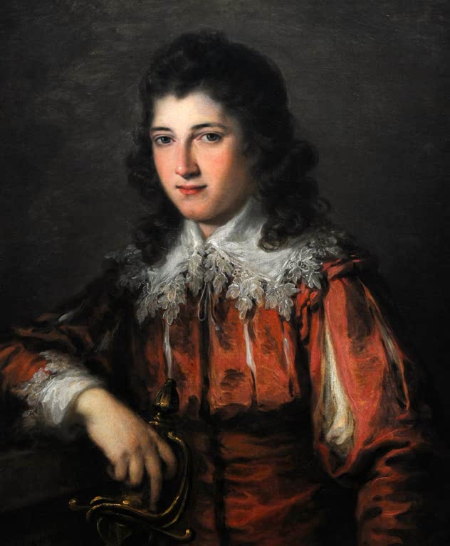 Junger Mann mit Locken, Spitzenkragen und rotem Wams – Angelika Kauffmann Porträt des Thomas Reade Kunstkopie