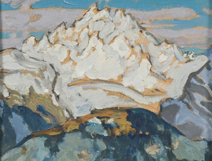 Leuchtend weißer Schneegipfel über blauen Hängen – Anna Katarina Boberg Die weiße Bergspitze Kunstkopie