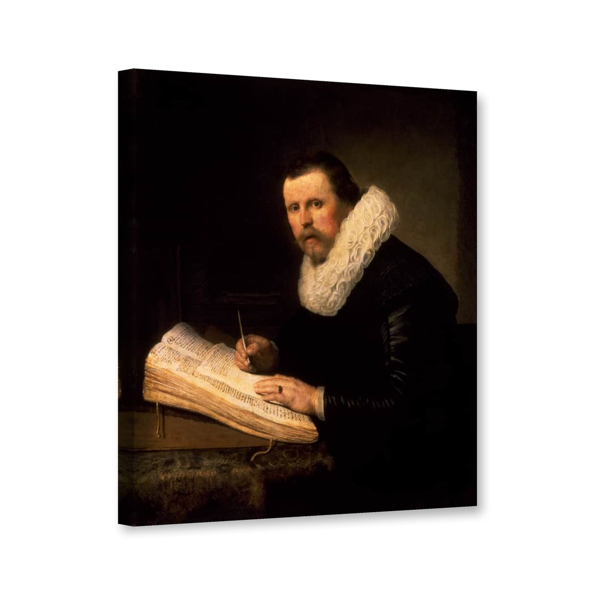 Bildnis eines Gelehrten von Rembrandt van Rijn als Leinwand – Perspektivansicht
