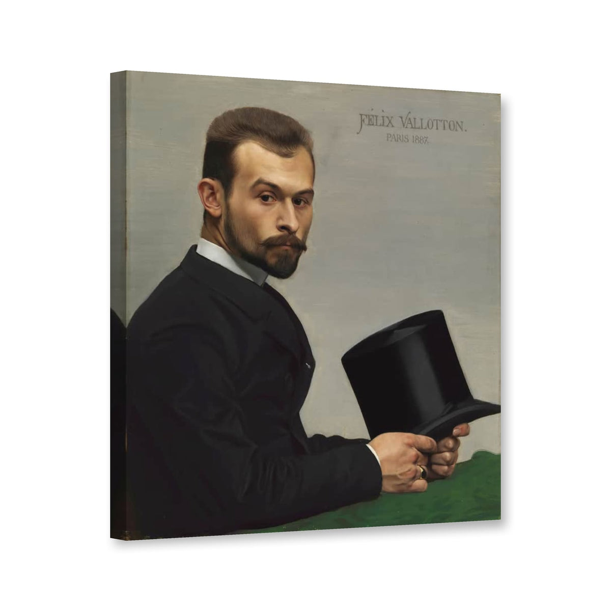 Bildnis Félix Jasinski mit Hut in der Hand von Félix Vallotton als Leinwand – Perspektivansicht