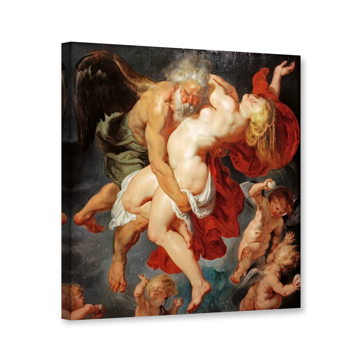 Boreas entführt Oreithyia von Peter Paul Rubens als Leinwand – Perspektivansicht