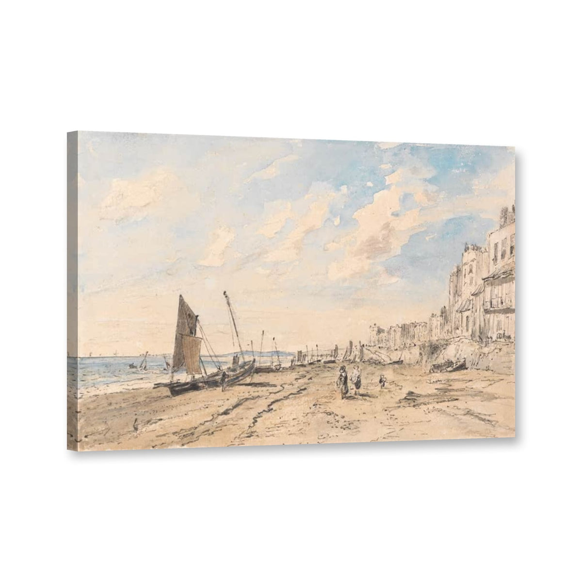 Brighton-Strand, Blick nach Westen von John Constable als Leinwand – Perspektivansicht