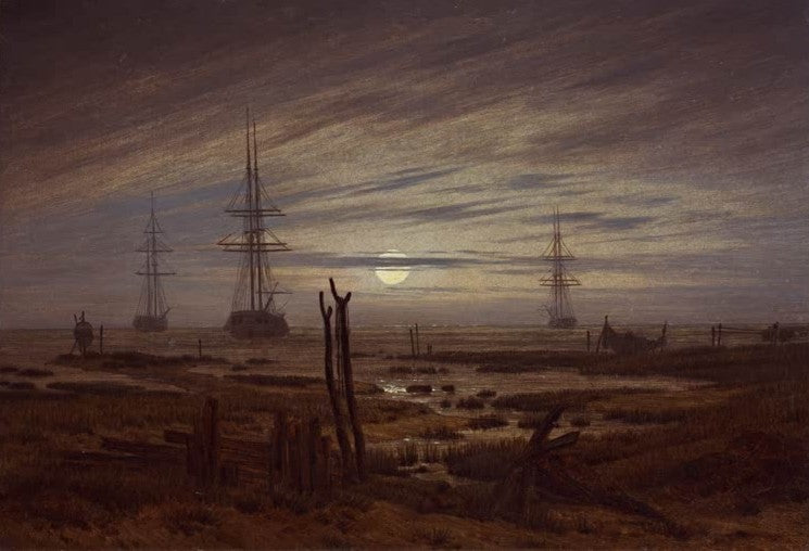Segelschiffe im Mondlicht über dem Watt – Caspar David Friedrich Schiffe auf der Reede Kunstkopie