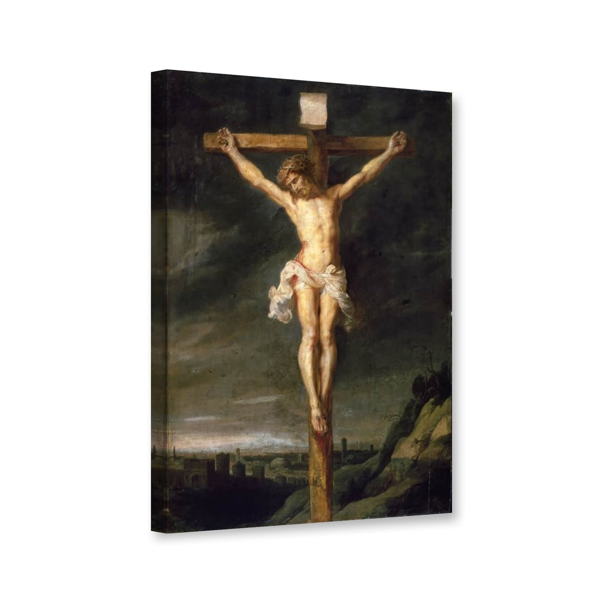 Christus am Kreuz, Kaunas von Peter Paul Rubens als Leinwand – Perspektivansicht