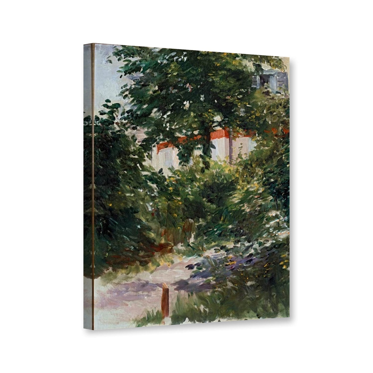Das Haus im Laubwerk von Édouard Manet als Leinwand – Perspektivansicht