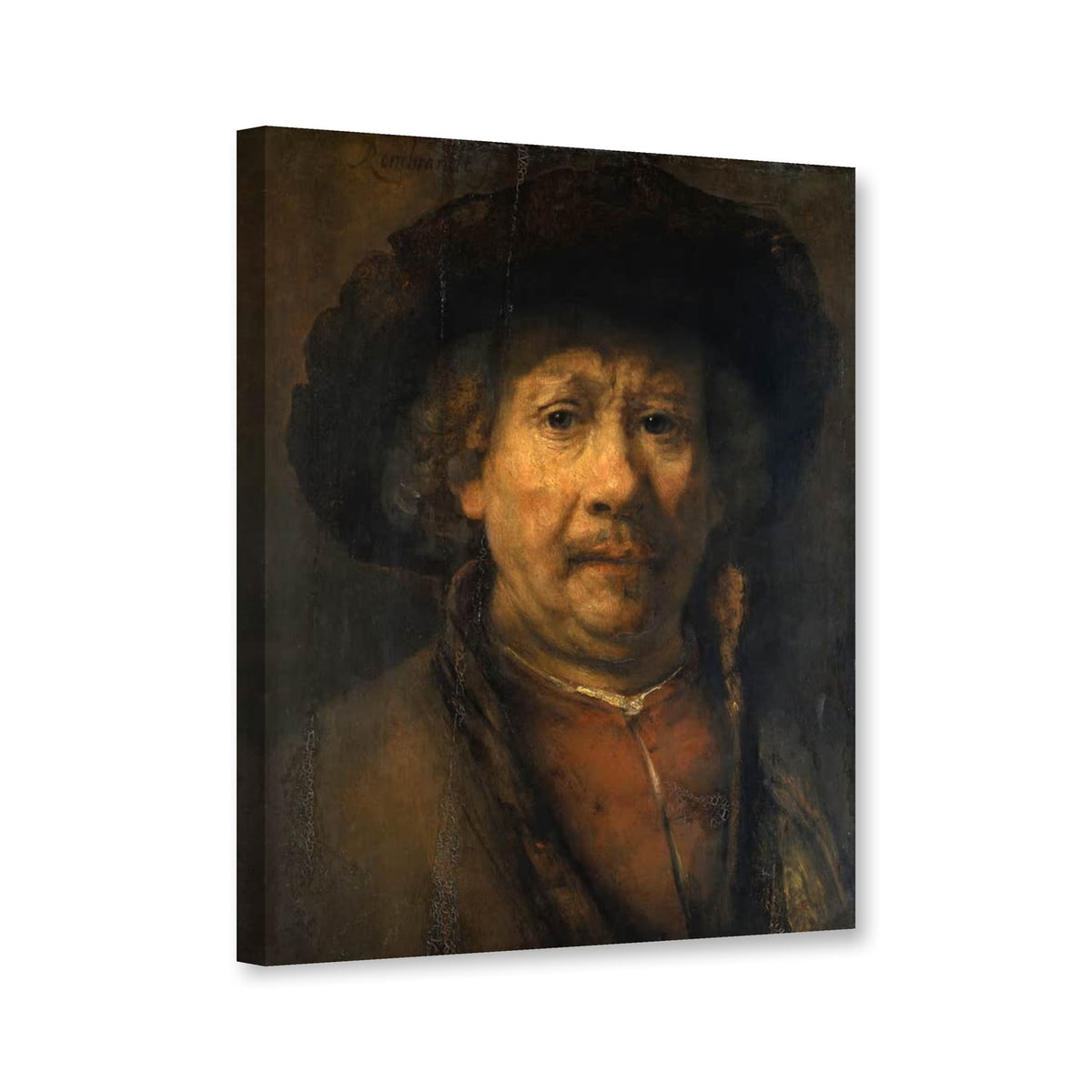 Das kleine Selbstbildnis von Rembrandt van Rijn als Leinwand – Perspektivansicht