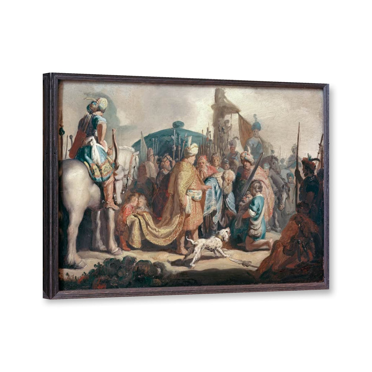 David kniet mit dem Haupte Goliaths vor Saul von Rembrandt van Rijn als Leinwand – Perspektivansicht
