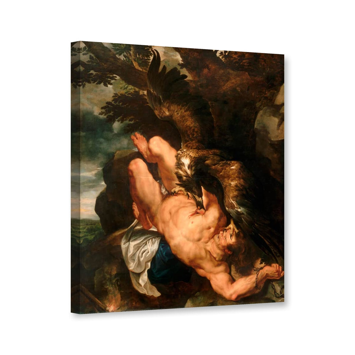 Der gefesselte Prometheus von Peter Paul Rubens als Leinwand – Perspektivansicht