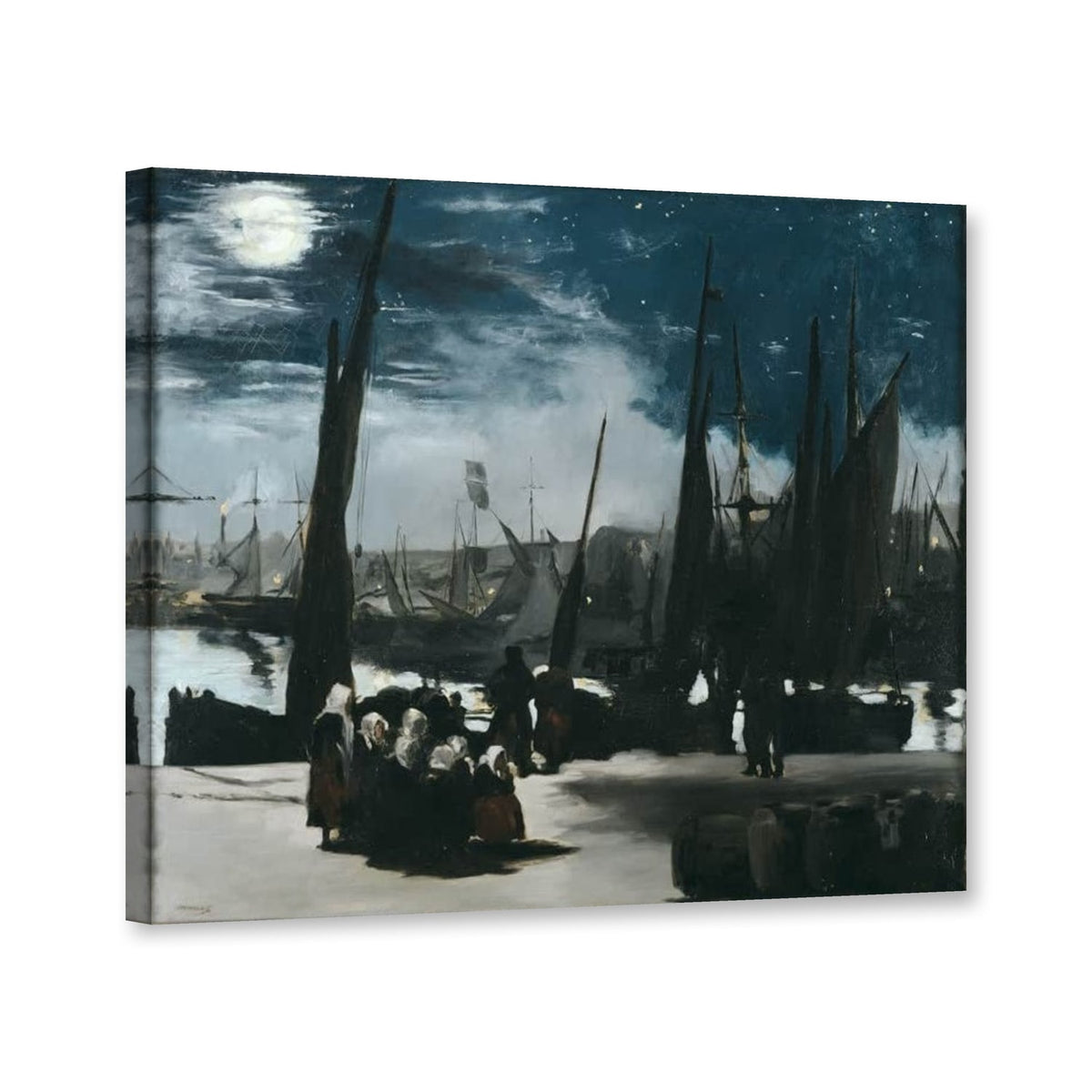 Der Hafen von Boulogne im Mondlicht von Édouard Manet als Leinwand – Perspektivansicht