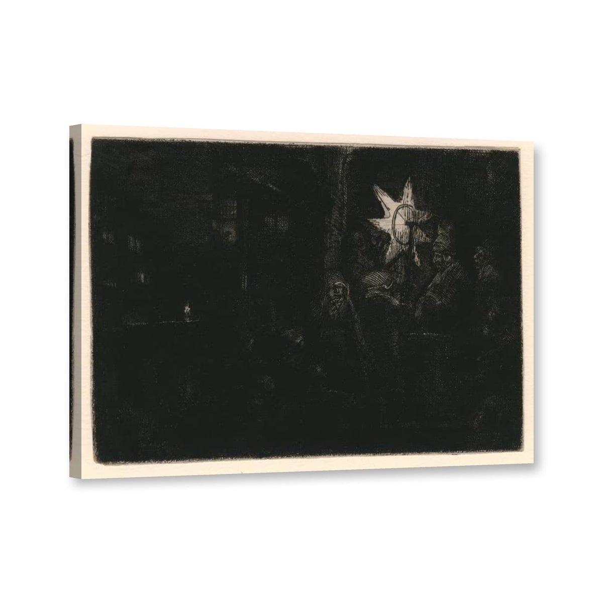 Der Stern der Könige: Eine Nachtstück von Rembrandt van Rijn als Leinwand – Perspektivansicht