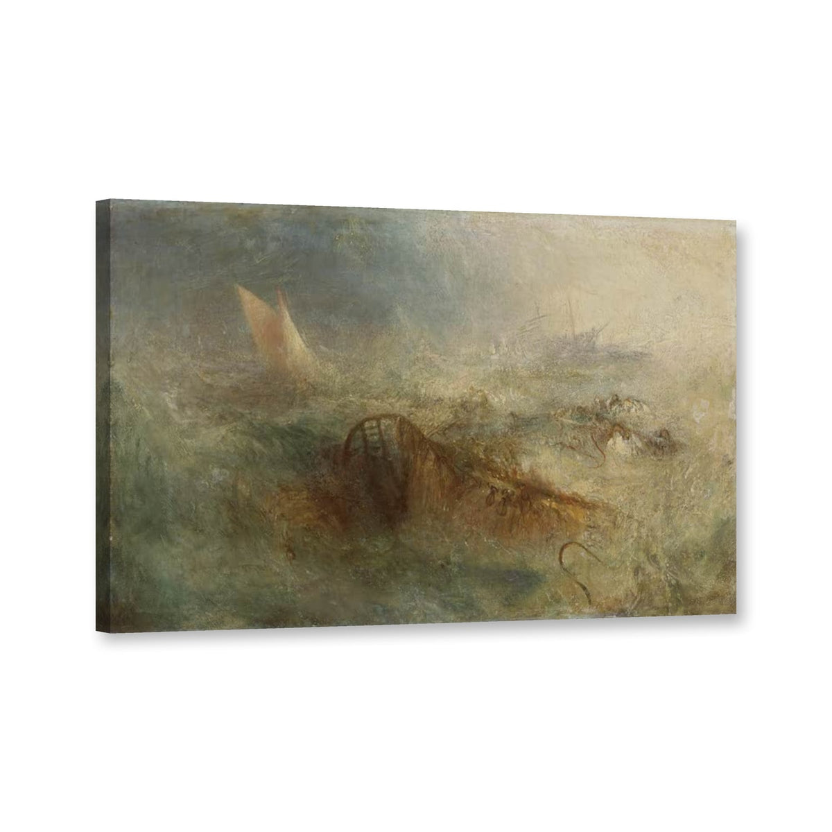 Der Sturm, Wrack im Seegang von William Turner als Leinwand – Perspektivansicht