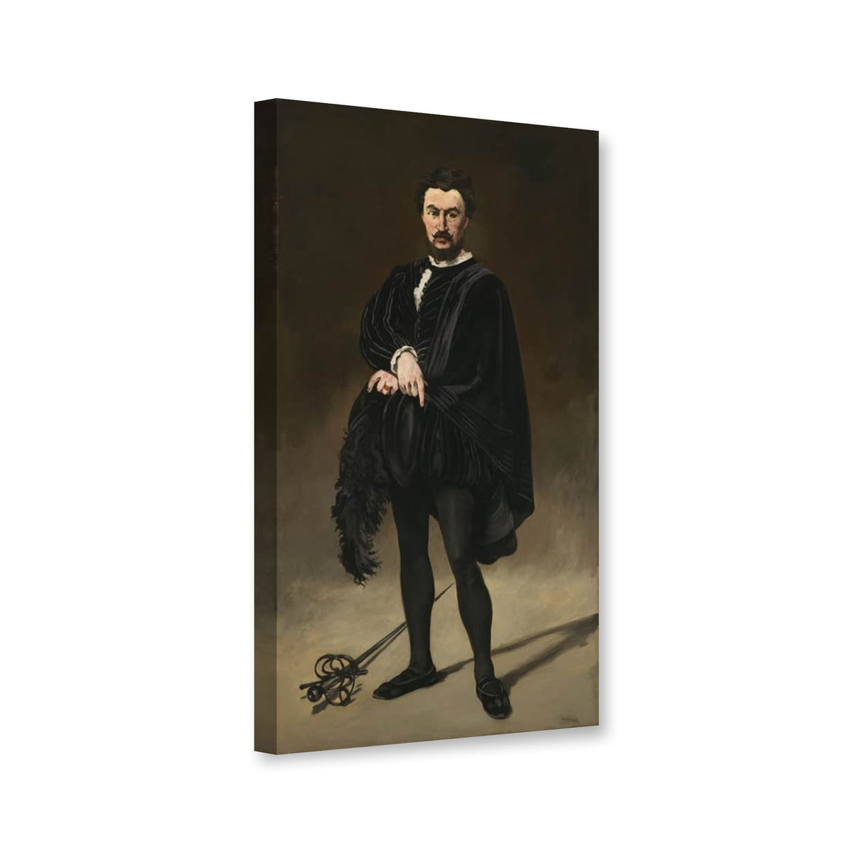 Der tragische Schauspieler (Rouvière als Hamlet) von Édouard Manet als Leinwand – Perspektivansicht