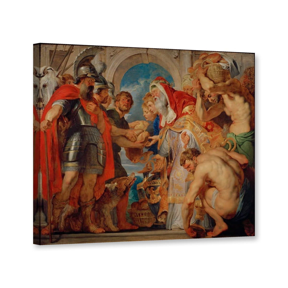 Die Begegnung von Abraham und Melchisedech, Caen von Peter Paul Rubens als Leinwand – Perspektivansicht