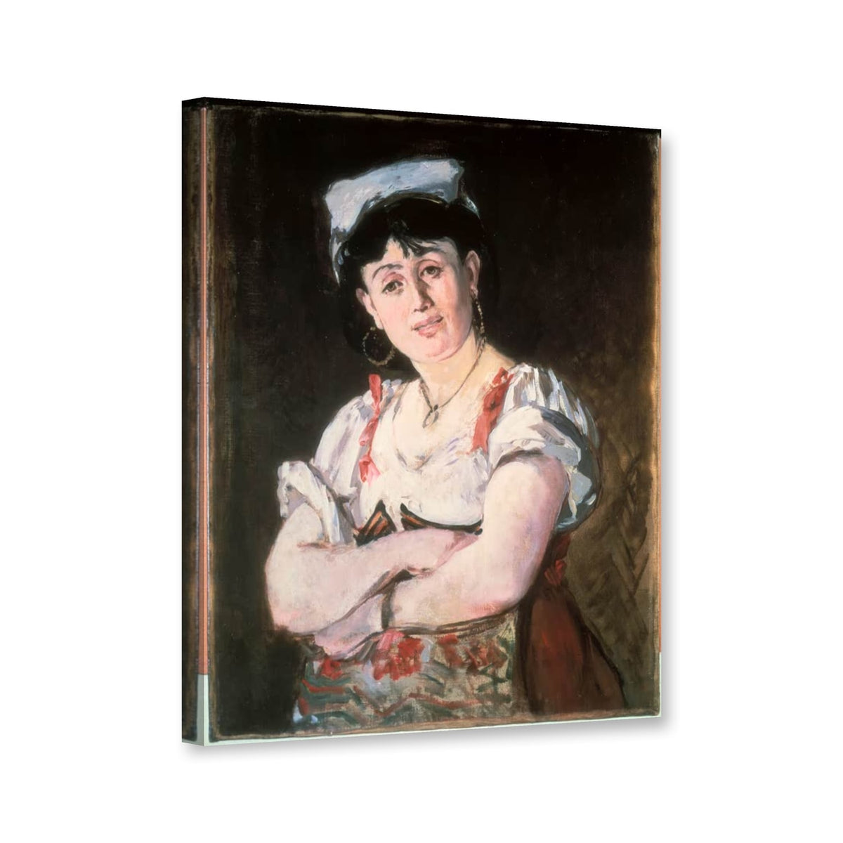 Die Italienerin (Agostina Segatori) von Édouard Manet als Leinwand – Perspektivansicht