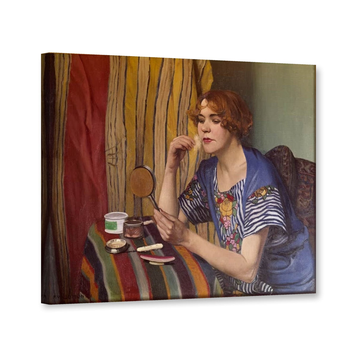 Die Toilette, Frau mit Puderquaste von Félix Vallotton als Leinwand – Perspektivansicht