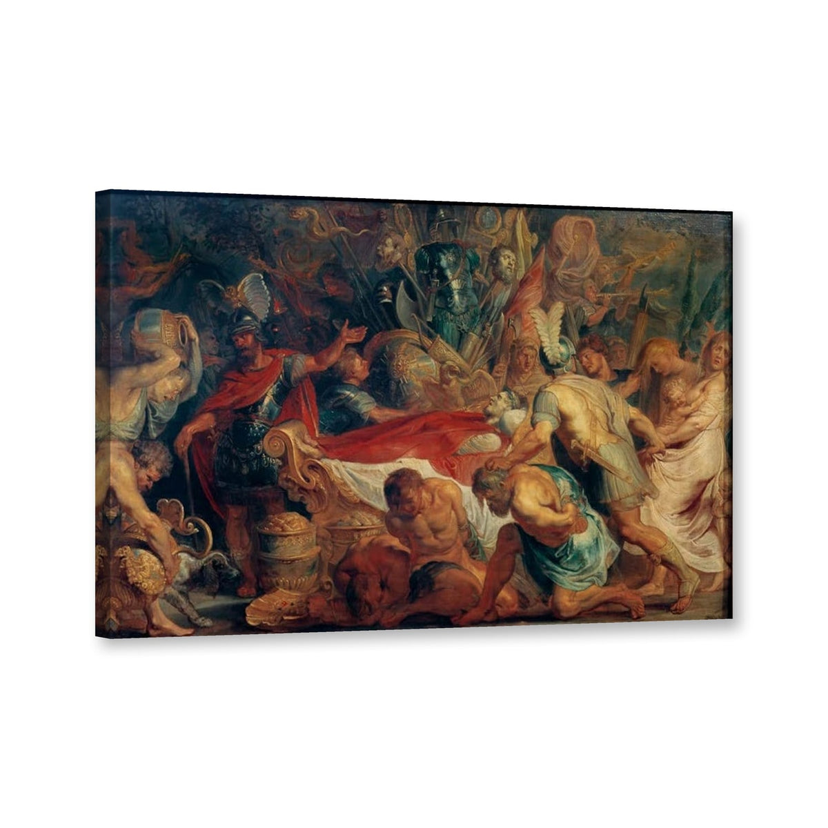 Die Totenfeier für Decius Mus, Ölskizze von Peter Paul Rubens als Leinwand – Perspektivansicht