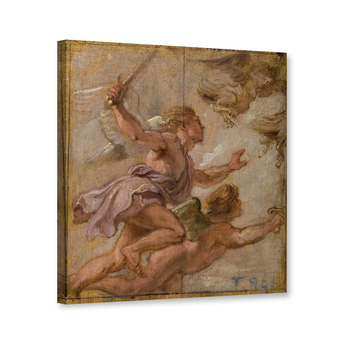 Die Verfolgung der Harpyien, Ölskizze von Peter Paul Rubens als Leinwand – Perspektivansicht