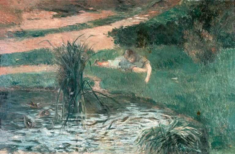 Fillette, avec mare aux canards