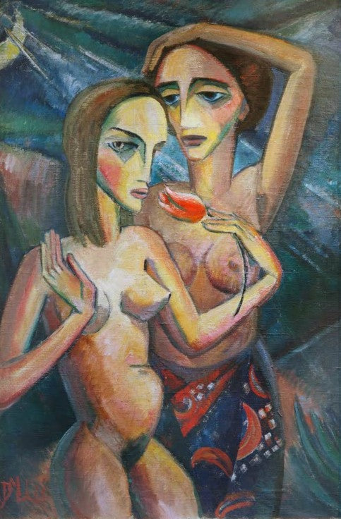 Zwei Mädchen mit Tulpe