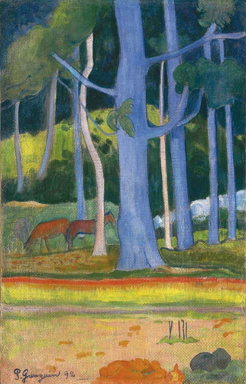 Paysage aux troncs bleus