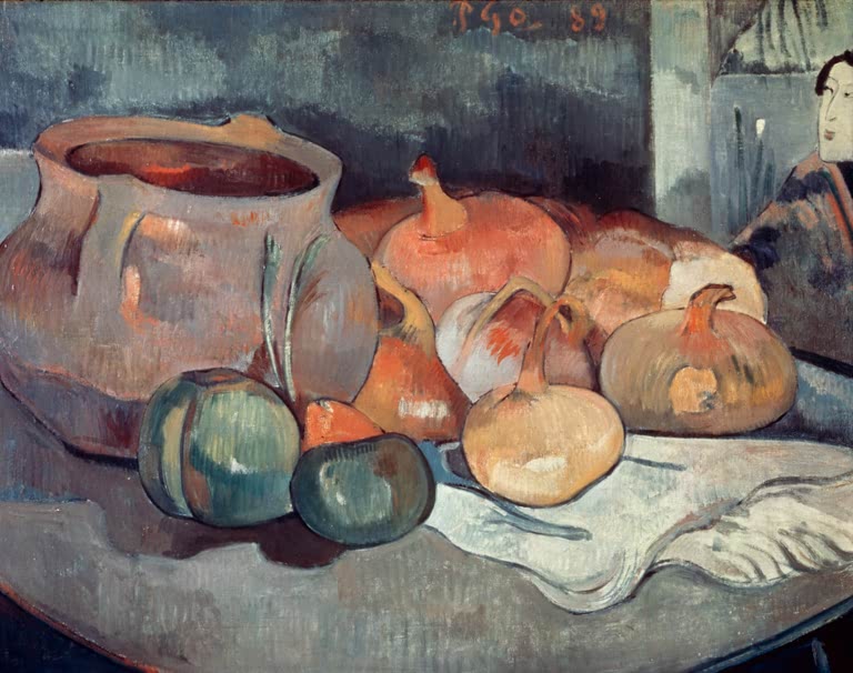 Nature morte aux oignons, et à la gravure japonaise