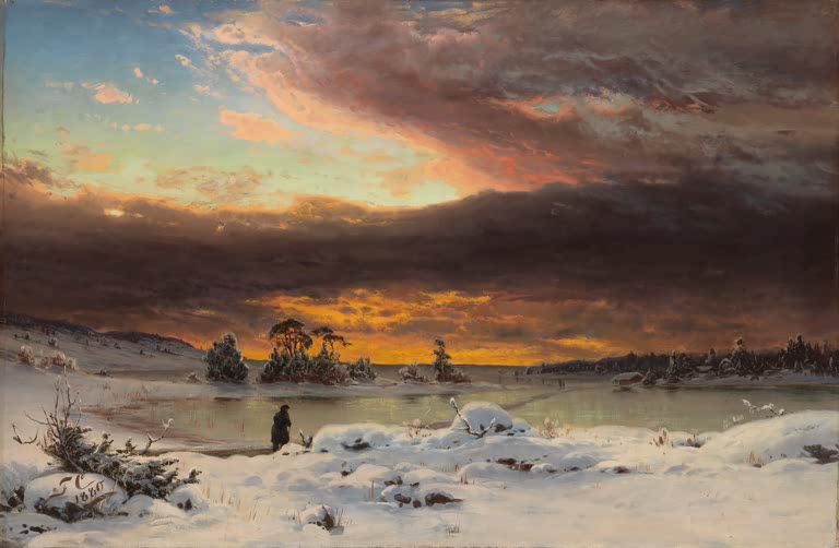 Winter landscape, after the sun has set