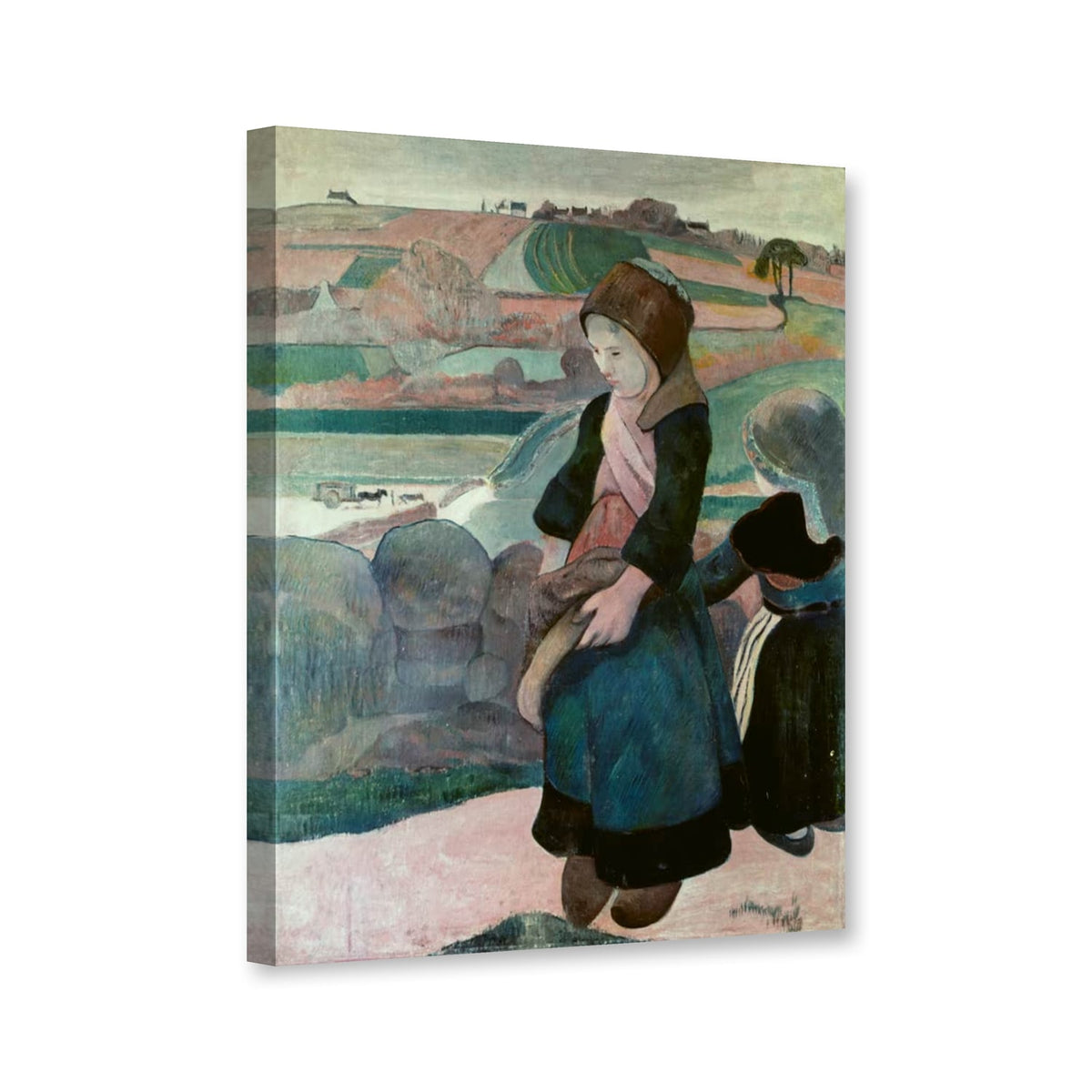 Enfants bretons du Pouldu von Paul Gauguin als Leinwand – Perspektivansicht