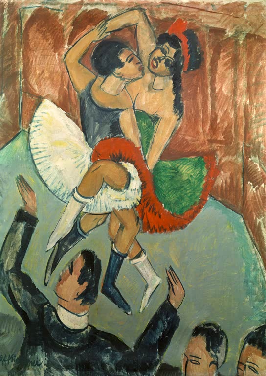 Tanzendes Paar in Tutu und Federrock, von Zuschauern umringt – Ernst Ludwig Kirchner Negertanz Kunstkopie