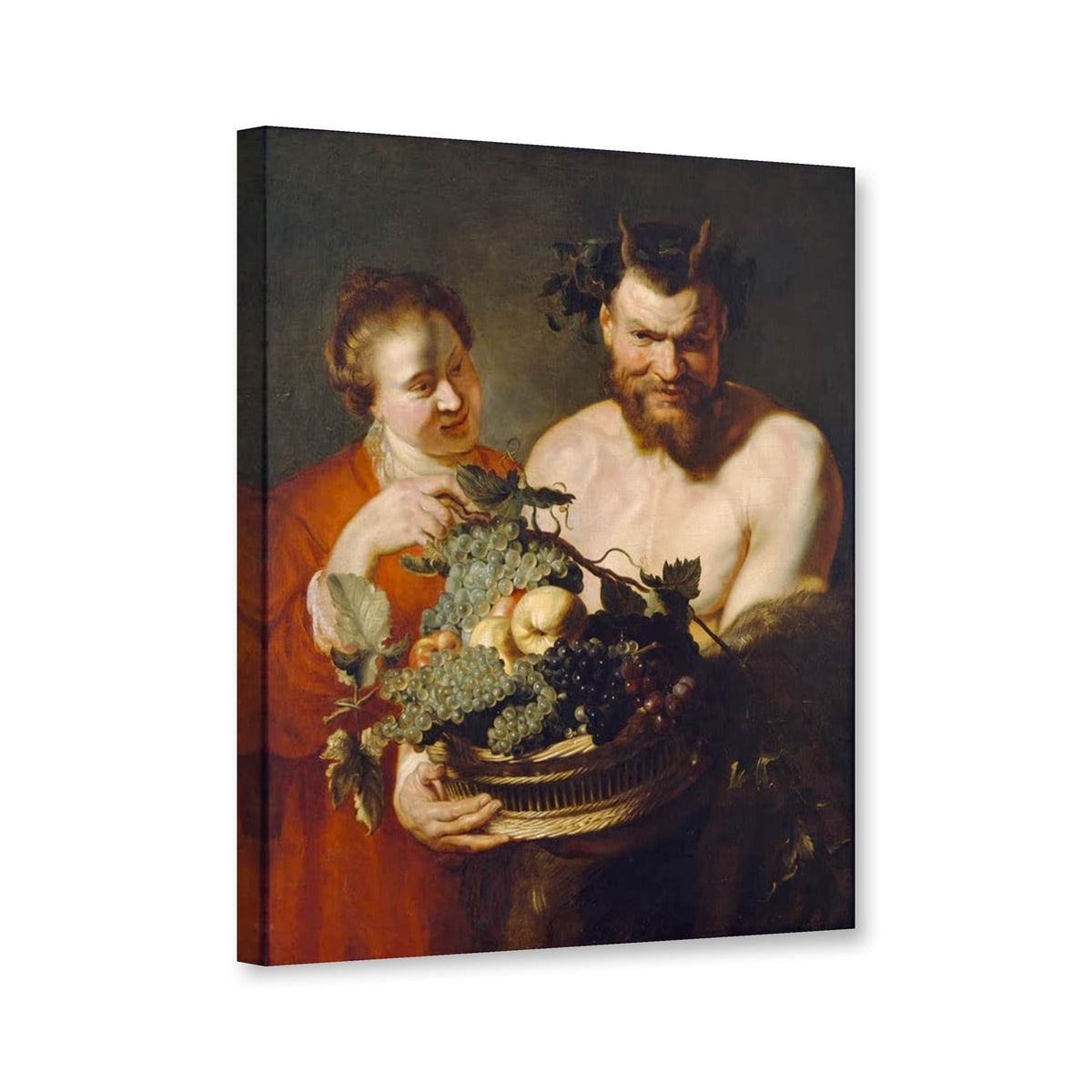 Faun und Mädchen mit Fruchtkorb, Havanna von Peter Paul Rubens als Leinwand – Perspektivansicht