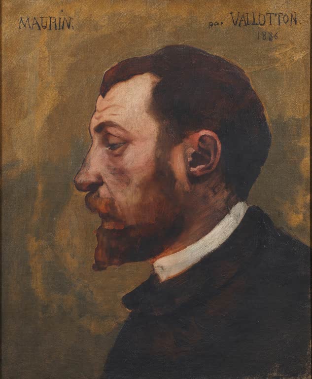 Félix Vallotton Charles Maurin Kunstkopie, Profilbildnis eines bärtigen Mannes mit dunklem Rock vor ockerfarbenem Grund