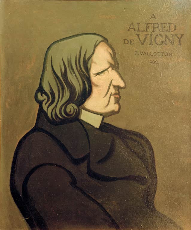 Félix Vallotton Dekoratives Porträt Alfred de Vignys im Profil Kunstkopie, Dichter mit grauem Haar vor ockerfarbenem Grund