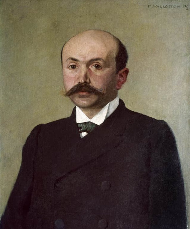 Félix Vallotton Doktor Louis Moret Kunstkopie, Brustbild eines Mannes mit Schnurrbart im dunklen Anzug vor olivgrauem Grund