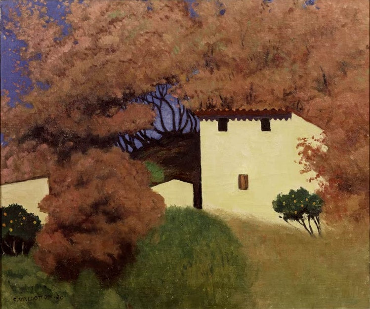 Félix Vallotton Landschaft der Provence, Bauernhaus hinter rotbraunem Laub Kunstkopie, Haus unter Laub