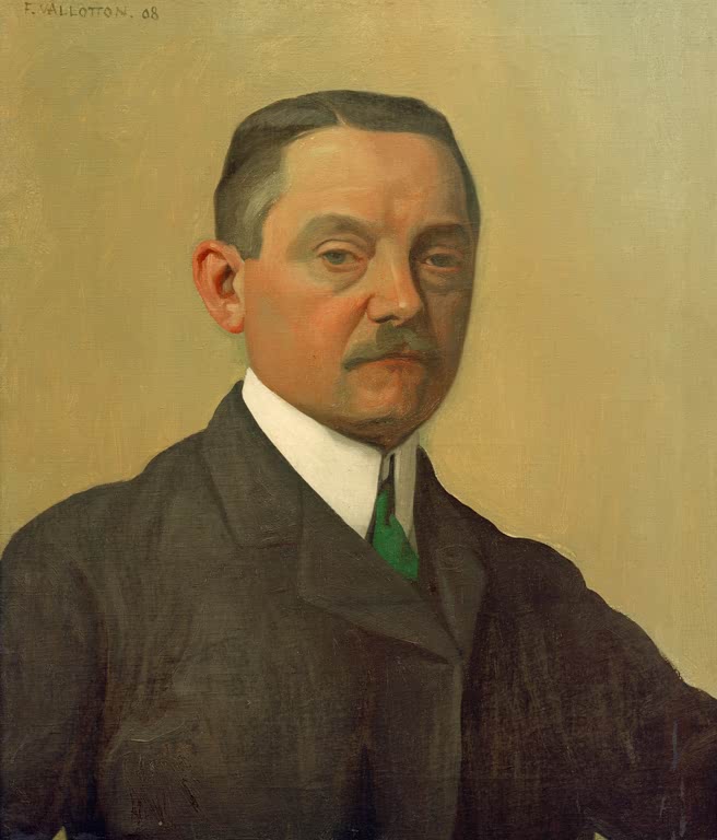 Félix Vallotton Mein Porträt, Selbstbildnis im Brustbild Kunstkopie, Maler mit Schnurrbart vor ockerfarbenem Grund
