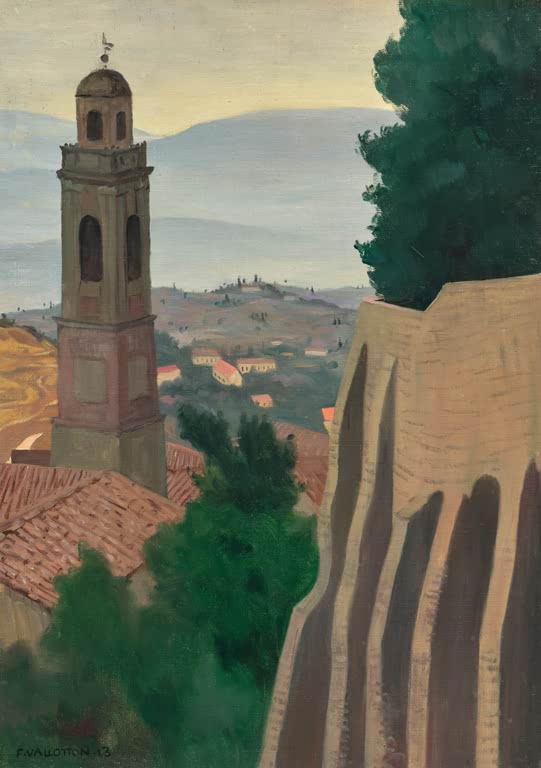Félix Vallotton Santa Maria Nuova Perugia Kunstkopie, Glockenturm über Ziegeldächern mit Blick auf dunstige Hügel