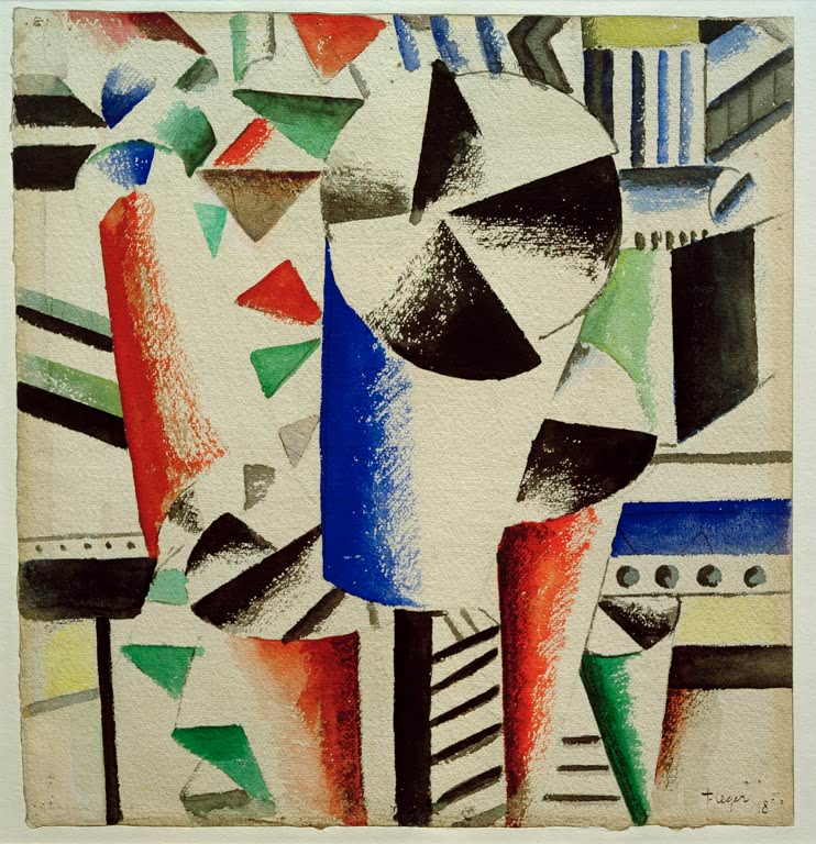 Zylinder und Dreiecke in Rot, Blau und Grün auf Papier – Fernand Leger Farbige Zylinder Kunstkopie