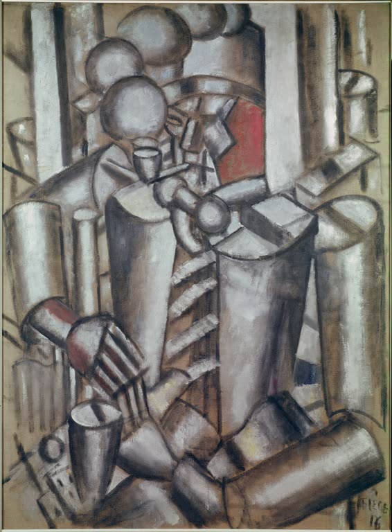 Rauchender Soldat aus metallisch grauen Zylinderformen – Fernand Leger Le soldat à la pipe Kunstkopie