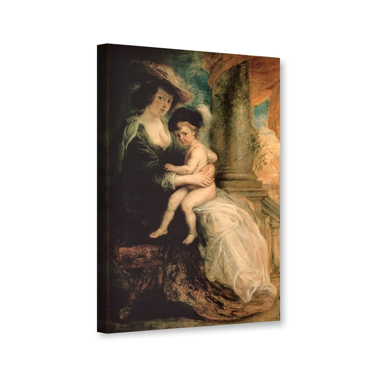 Helene Fourment mit ihrem erstgeborenen Sohn Frans, München von Peter Paul Rubens als Leinwand – Perspektivansicht