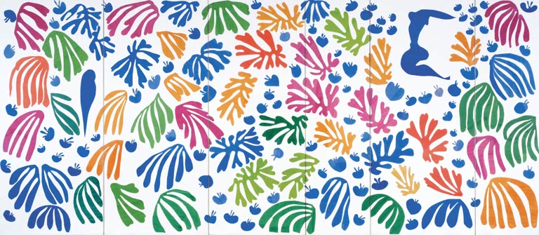 Bunte Algen und Blattformen auf weißem Grund – Henri Matisse La perruche et la sirène Kunstkopie