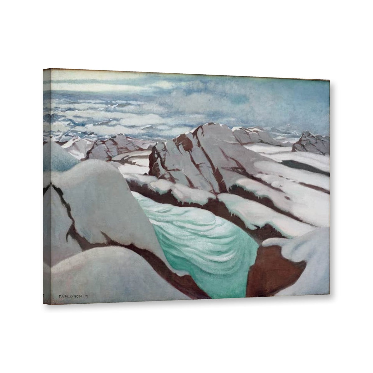 Hochgebirge, Gletscher und verschneite Gipfel von Félix Vallotton als Leinwand – Perspektivansicht