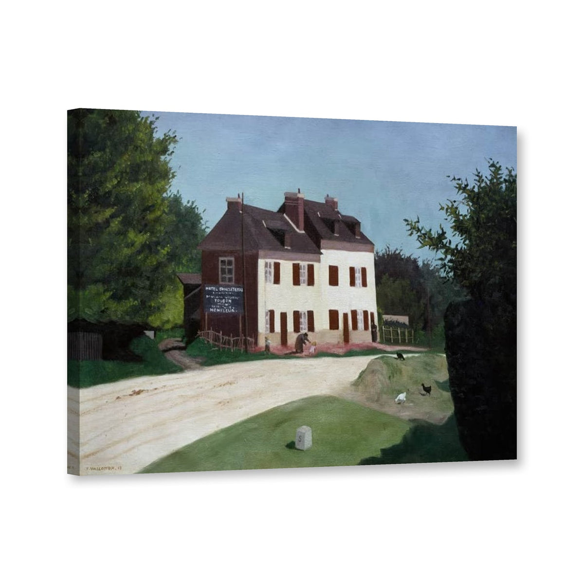 Hôtel d’Angleterre in Honfleur, Landstraße mit Hühnern von Félix Vallotton als Leinwand – Perspektivansicht