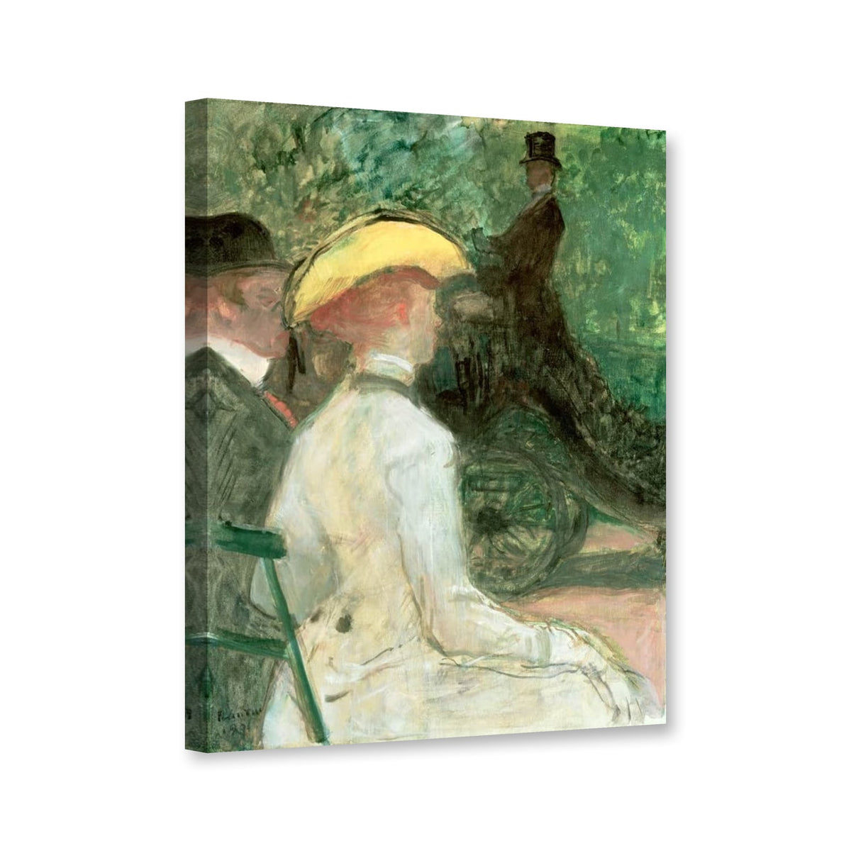Im Bois de Boulogne von Henri de Toulouse-Lautrec als Leinwand – Perspektivansicht