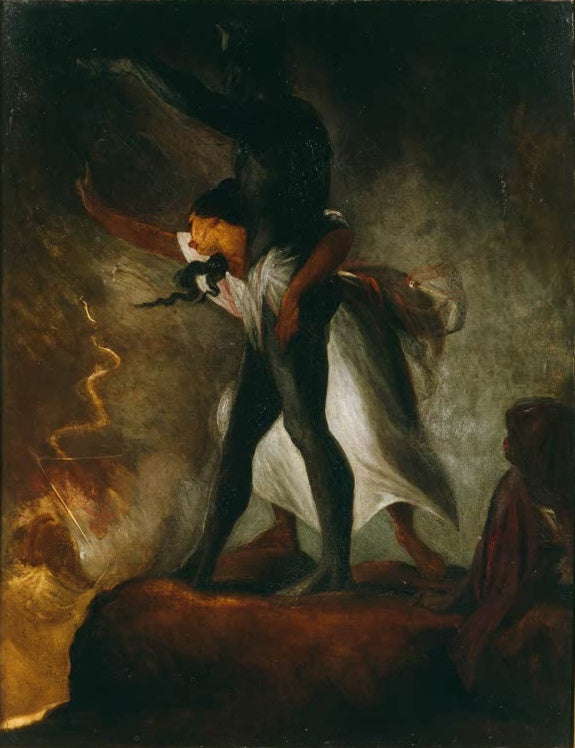 Johann Heinrich Füssli Der gerächte Sklave Kunstkopie, Mann trägt Frau vor Blitz und untergehendem Schiff im Sturm
