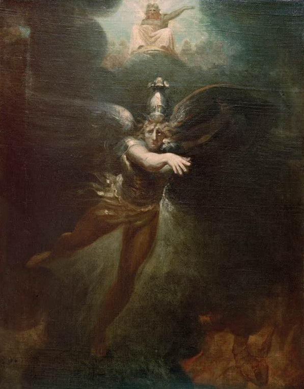 Johann Heinrich Füssli Der triumphierende Messias Kunstkopie, geflügelte Gestalt im Sturz vor Wolken und thronender Figur